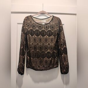 Black tan lace blouse